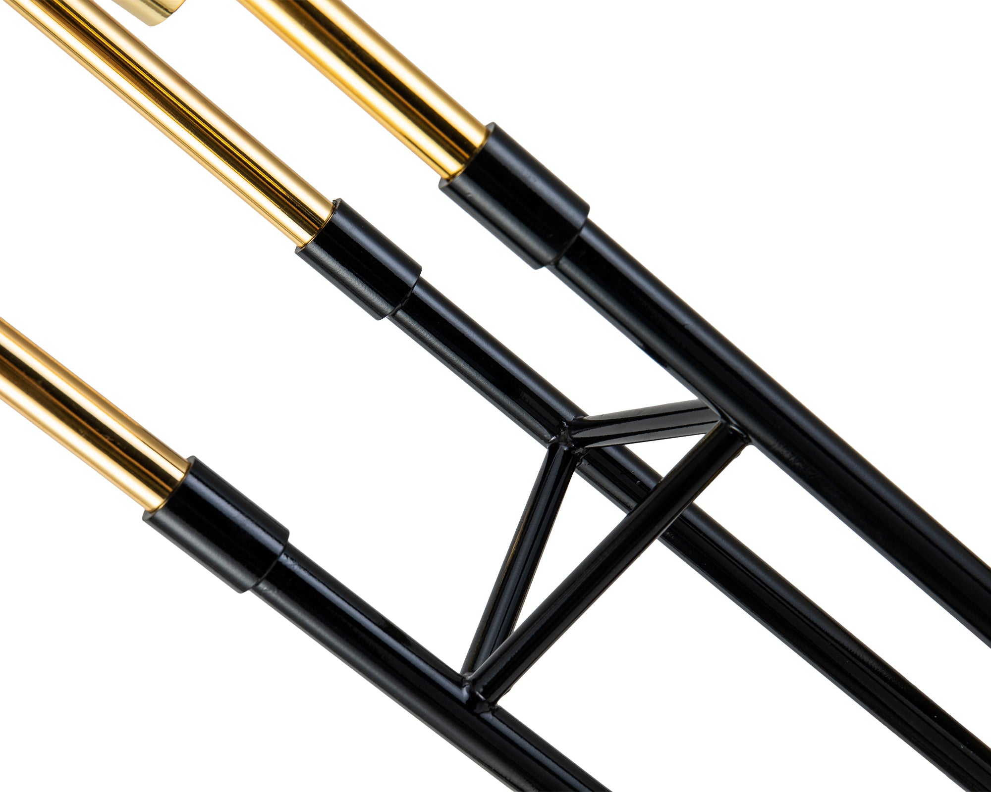 Trevecca Floor Lamp by Liang & Eimil featuring a gloss black frame with polished brass accents and three light fixtures