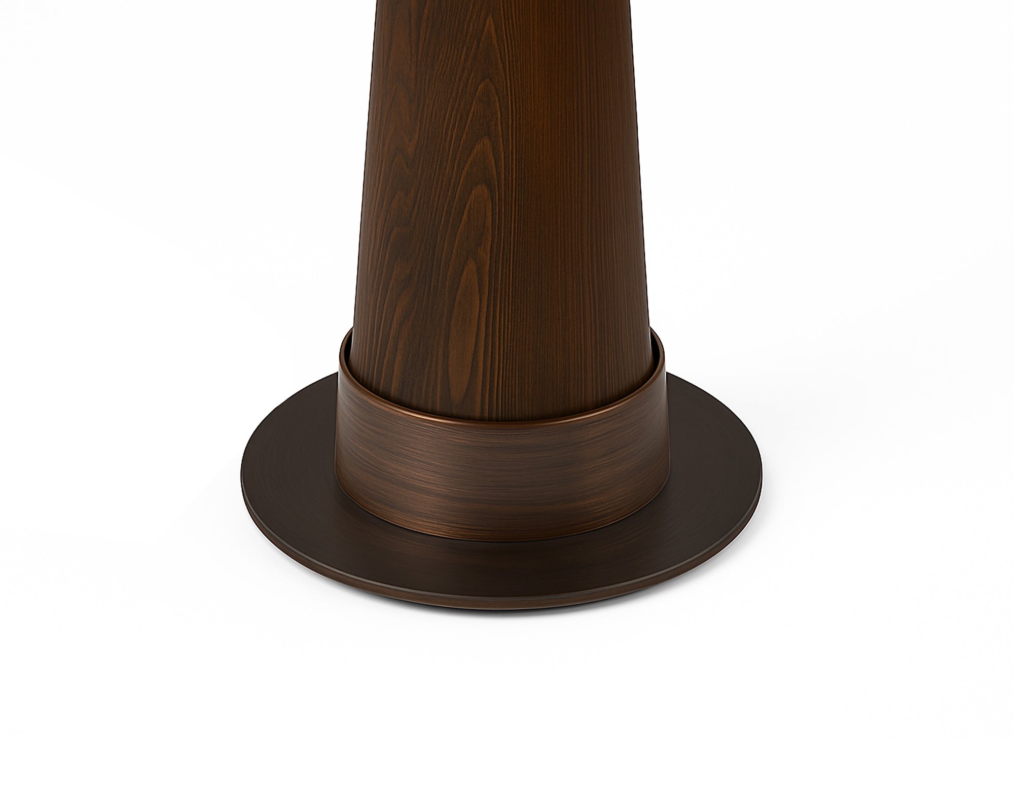 Velta Floor Light by Liang & Eimil featuring a tapered ash wood frame, bronze accents, and white linen shade