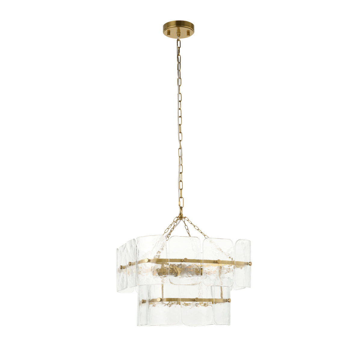 Venice Pendant illuminated to reveal the subtle reflections through its textured glass panels