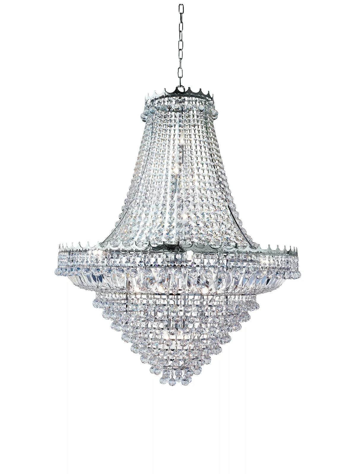 Versailles 19Lt Chandelier showcasing its luxurious chrome finish and elaborate clear crystal detailing
