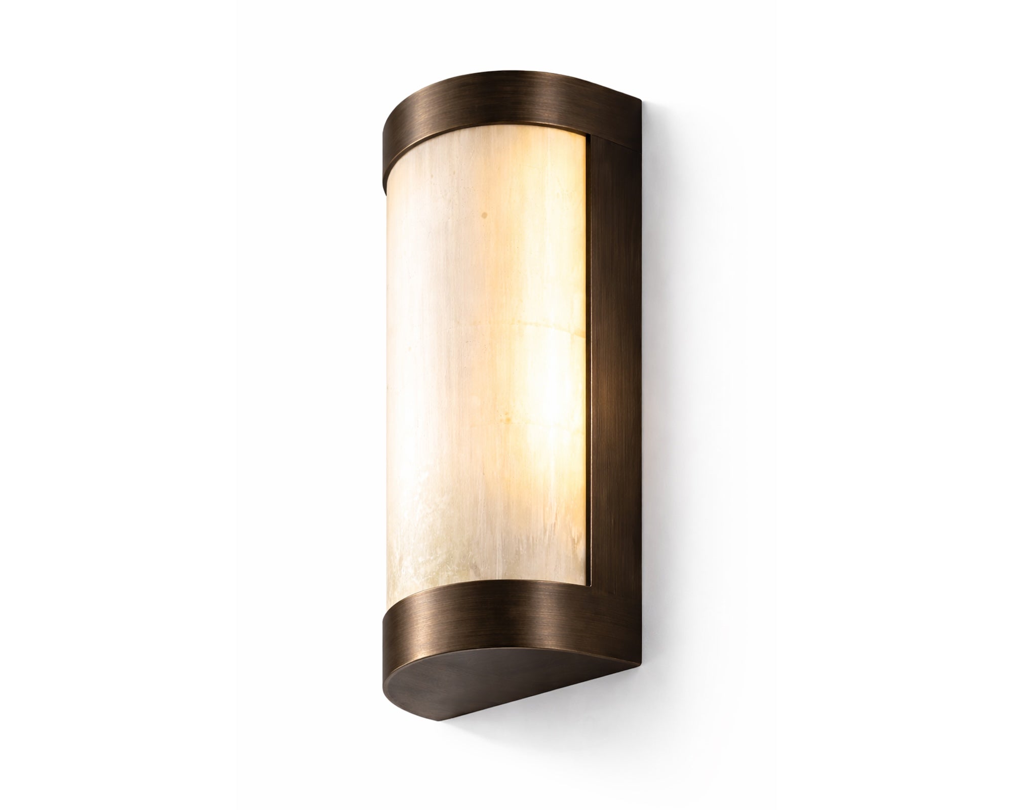 Vetra IP44 Wall Light by Liang & Eimil featuring genuine white selenite and brushed bronze detailing