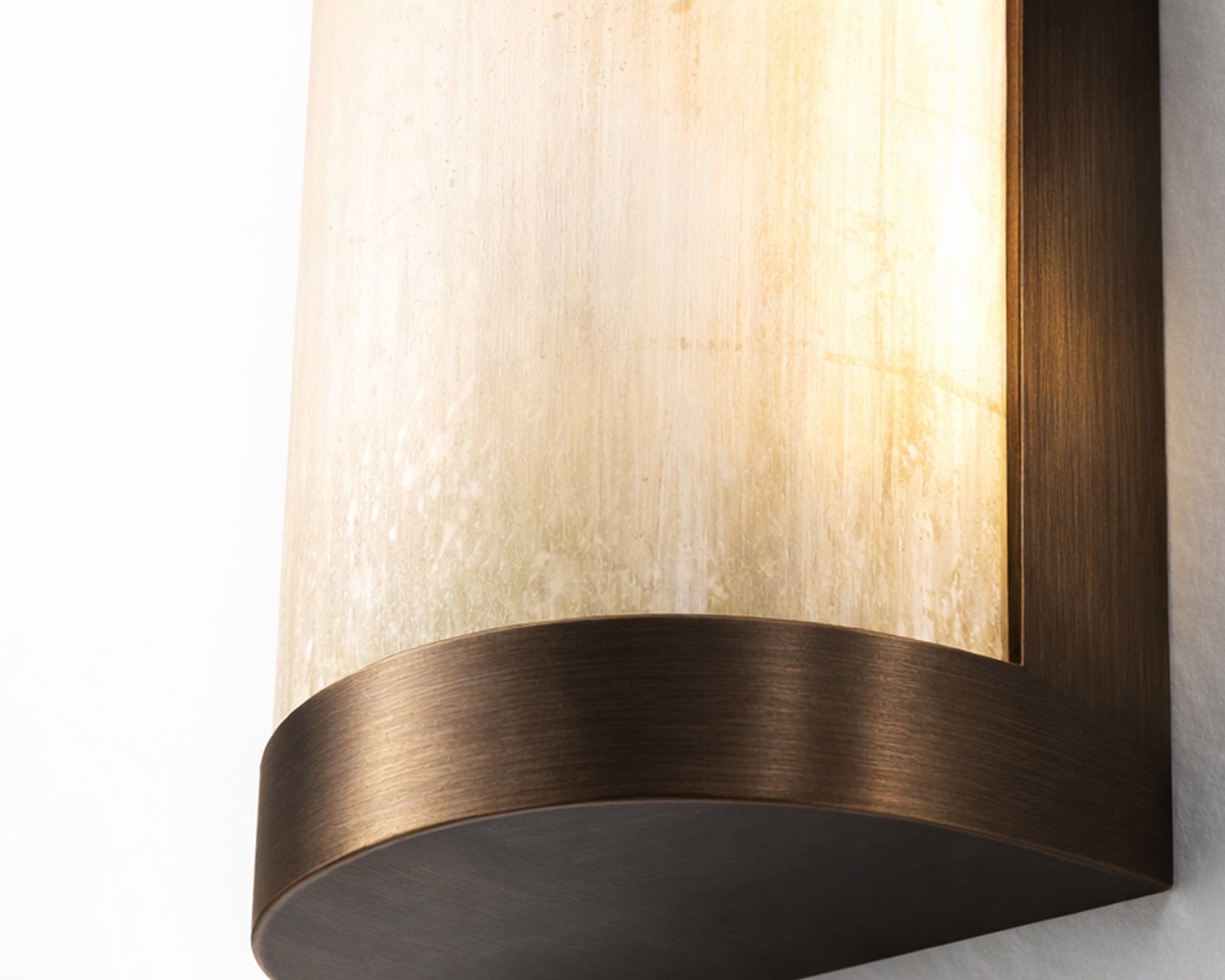 Vetra IP44 Wall Light by Liang & Eimil featuring genuine white selenite and brushed bronze detailing