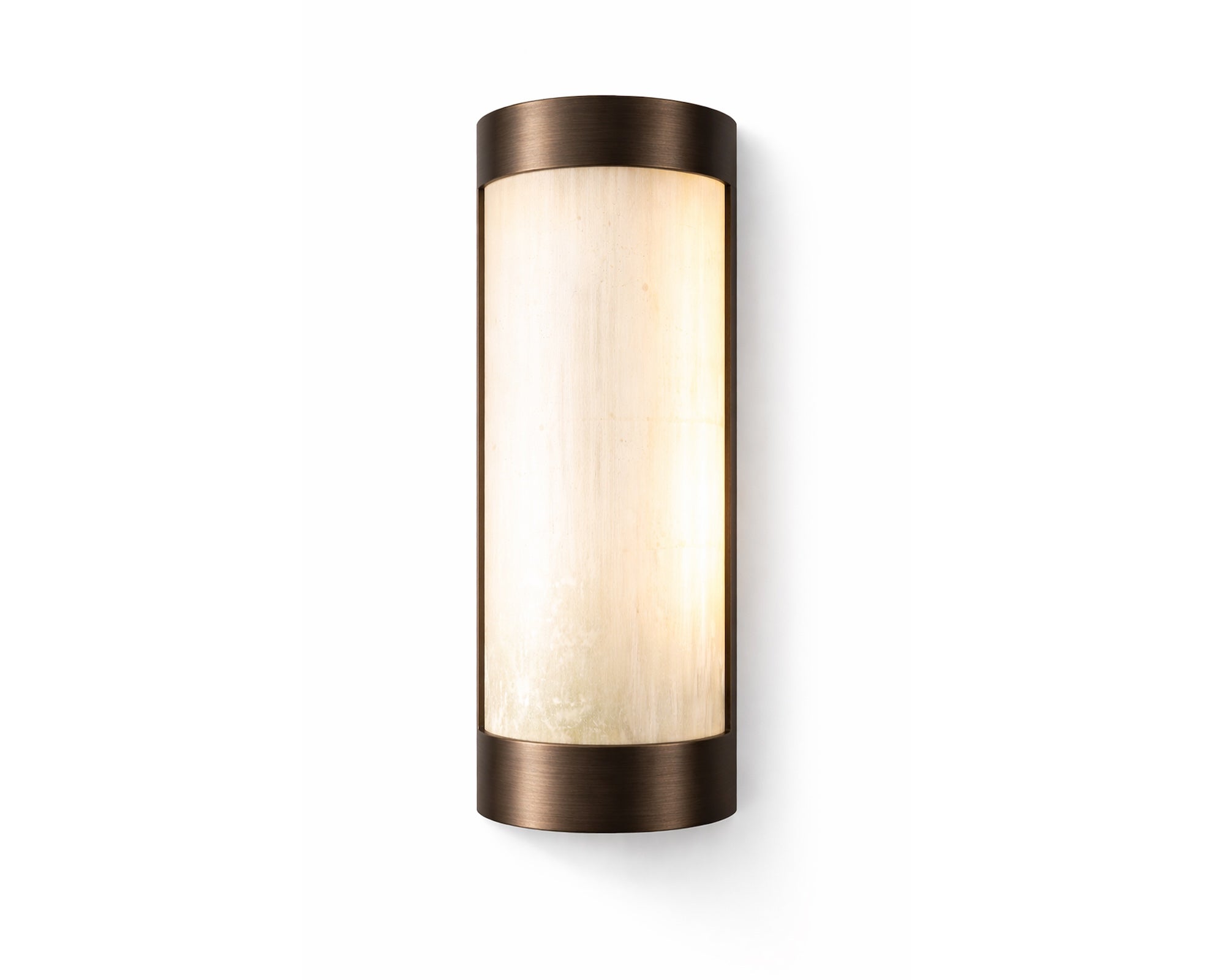 Vetra IP44 Wall Light by Liang & Eimil featuring genuine white selenite and brushed bronze detailing