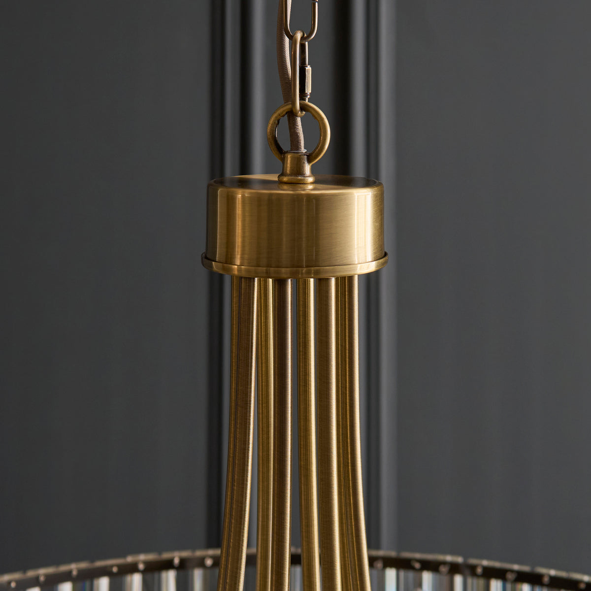 Side profile revealing the pendant's elegant proportions and chandelier-inspired silhouette